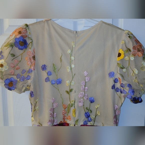 Floral Embroidery Cocktail Dress – Fairycore Romance – Size Large - Picture 11 of 12